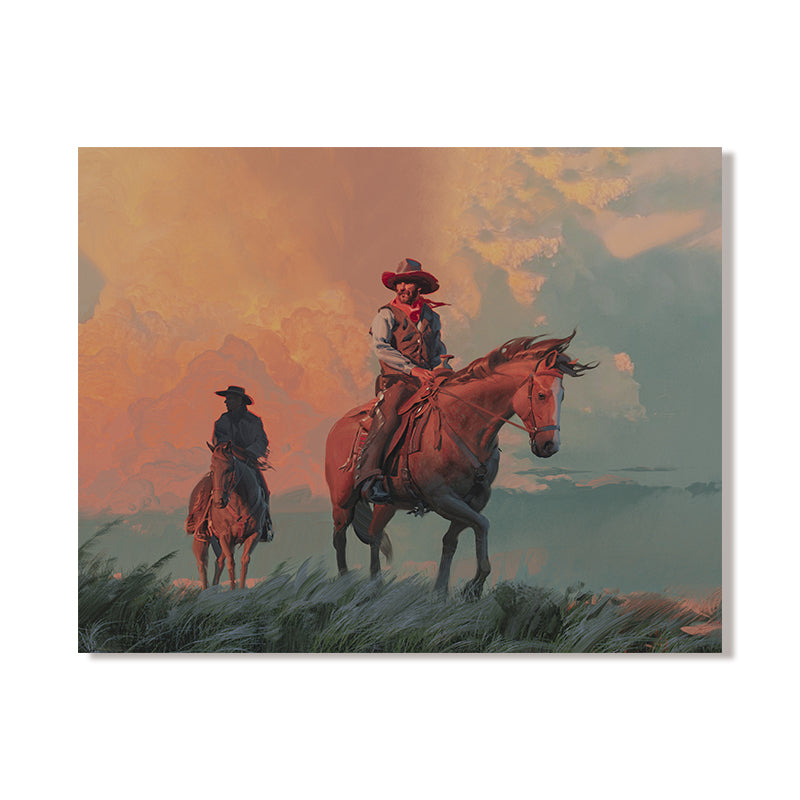 Accueil Mode Vintage Cowboy Portrait huile sur toile affiche
