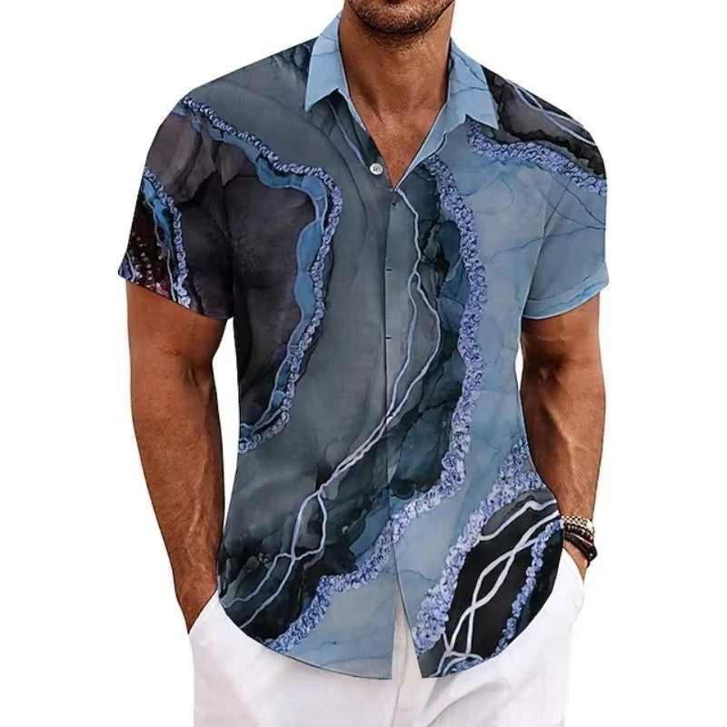 Chemise à manches courtes à manches courtes imprimées 3D de taille européenne pour homme Casual Slim-fit Beach