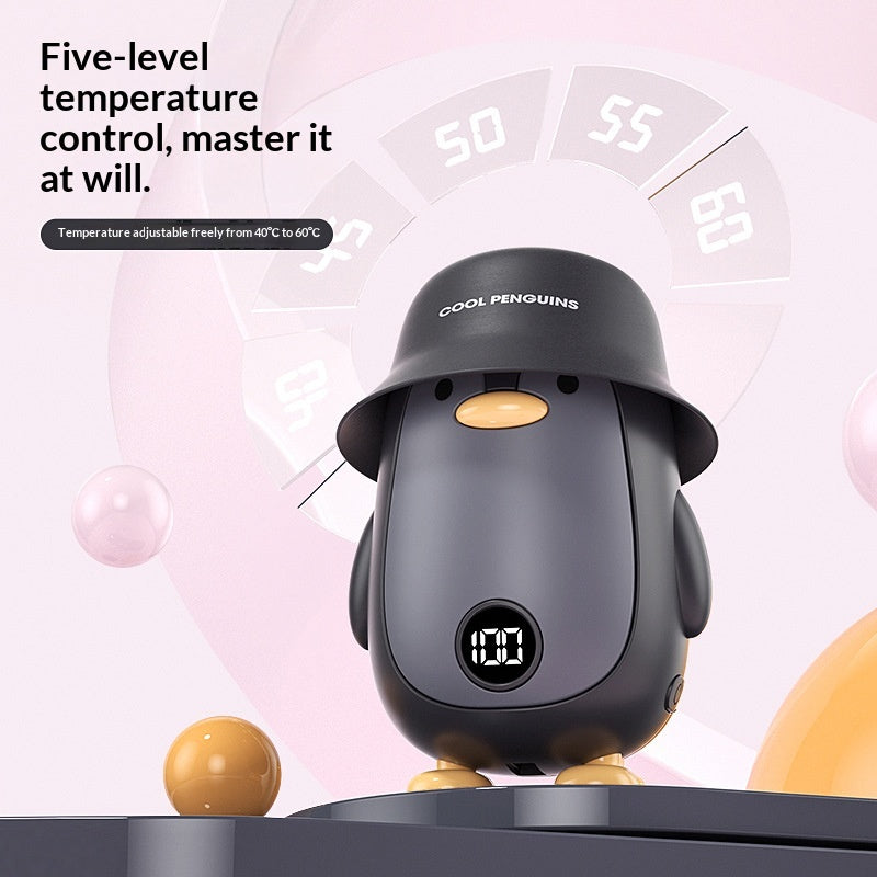 Cute Cartoon Penguin Mini Hand Warmer with Digital Temperature Display and Power Bank Func