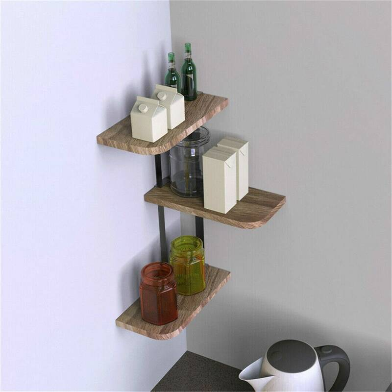 Tablette d'angle 3-Tier Lucca moderne - étagères murales flottantes pour le stockage et l'affichage bâtiment Su