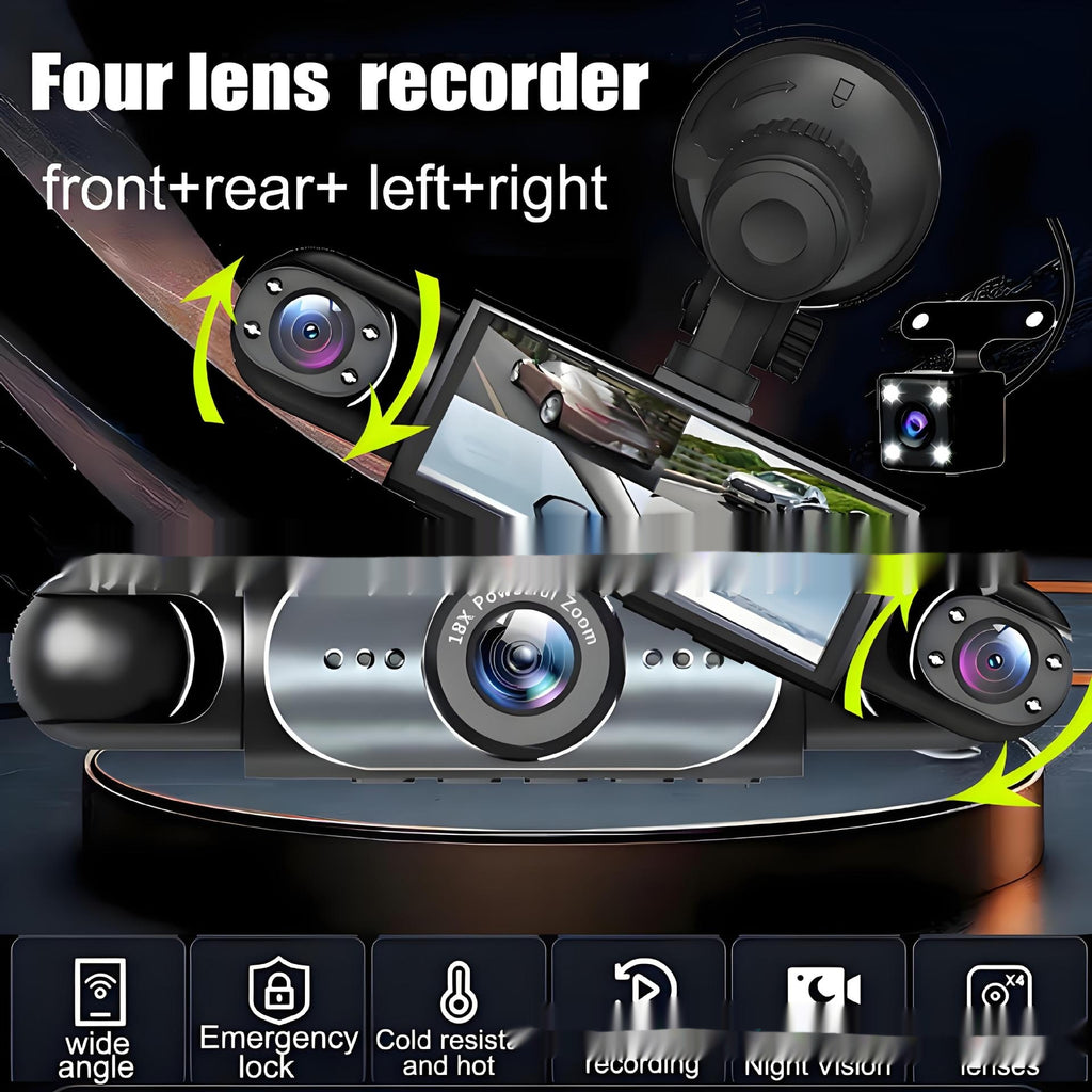 Surveillance de quatre lentilles Dash Cam HD avec caméra de vision arrière