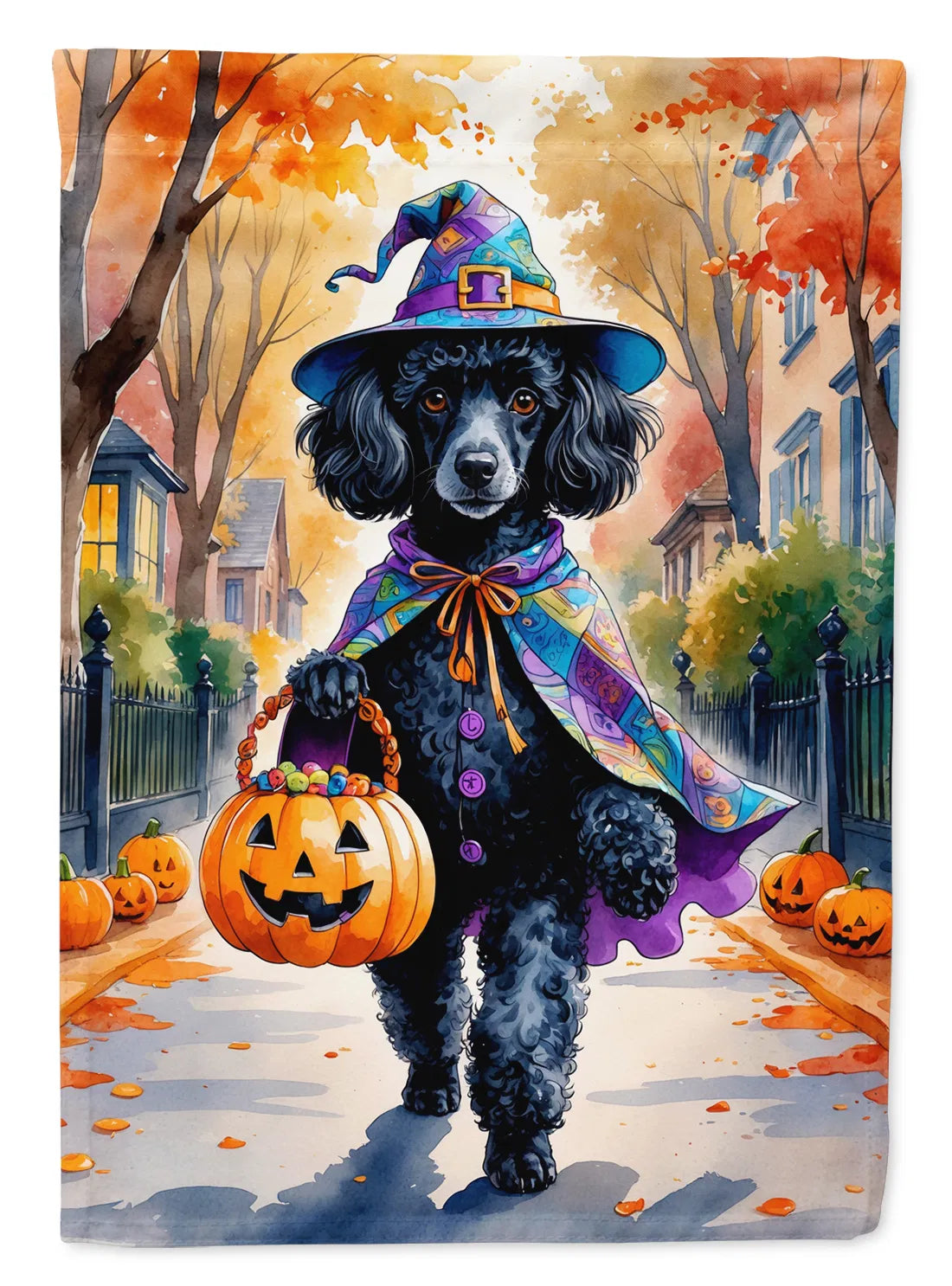 Black Poodle Halloween Trick ou traitez Drapeau de la maison Grand Porc Manches Pole décoratif Outsid