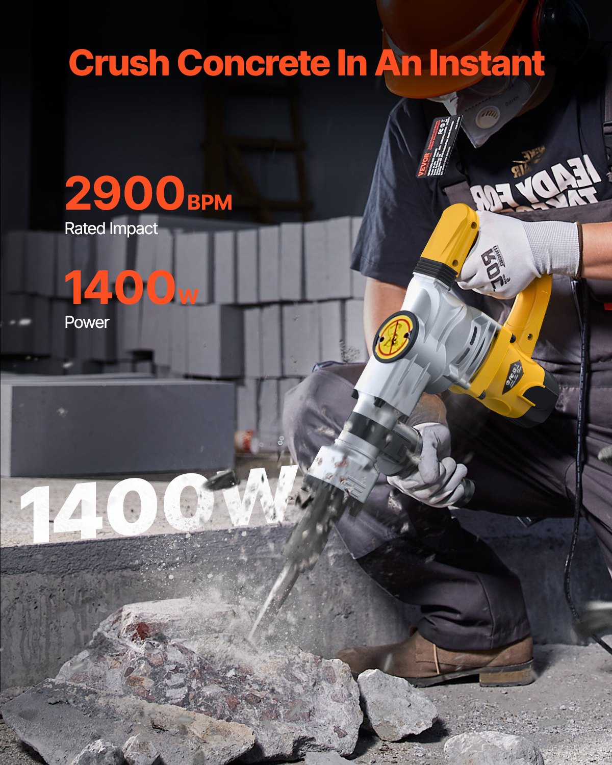 Démolition Jack Hammer Brise béton 1400W Hammer électrique 2 Ciseaux