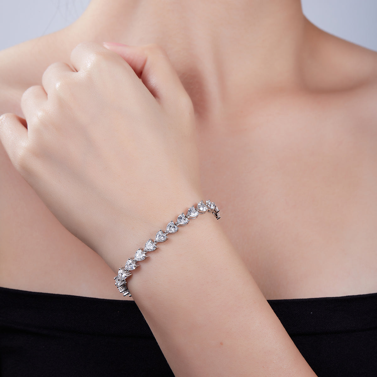 S925 Argent Sterling 5x5mm Coupe coeur Moissanite Bracelet de tennis D Couleur VVS1 16-18-20cm Pl