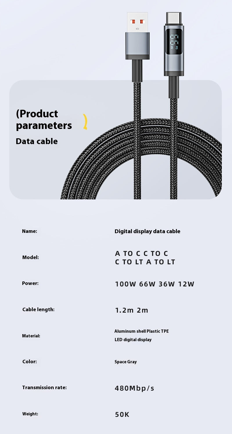 Câble de données à charge rapide approprié pour recharger la cabine de recharge de la ligne de données d'affichage numérique Type-c
