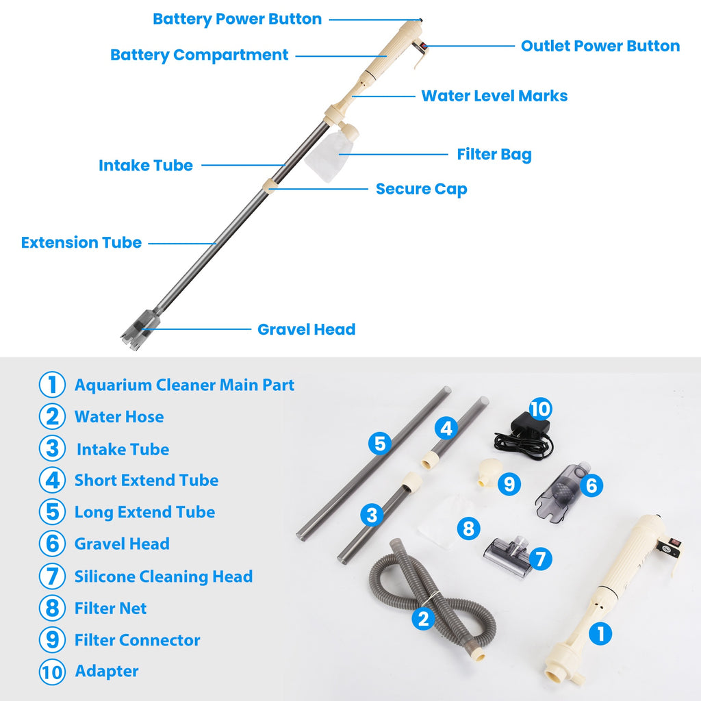 1 Set Multifonctionnel Electric Aquarium Gravel Cleaner Kit Longueur réglable automatique Fis