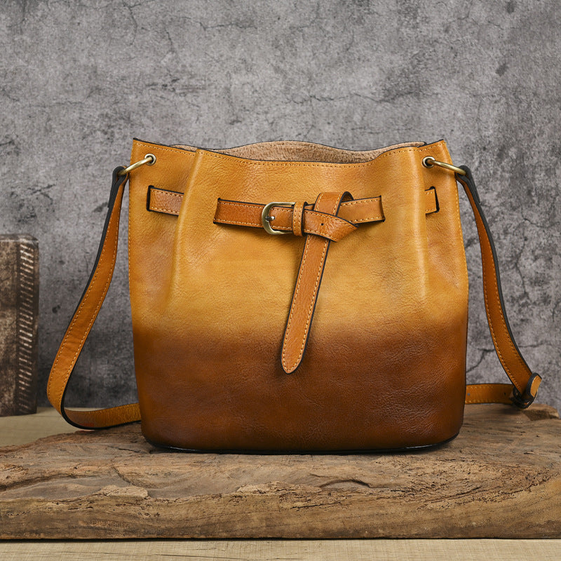 Top-grain Cowhide Couleur solide Sac à épaule unique pour femmes de grande capacité