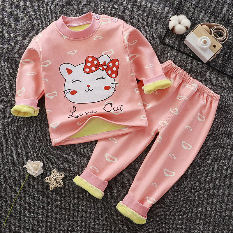 Sous-vêtements thermiques pour enfants Costume en peluche Épaisseur Garçons Filles Vêtements d'automne