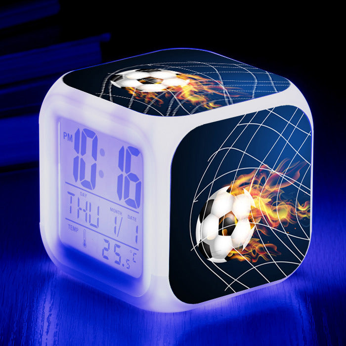 Motif de football Petite réveil carré horloge étudiants enfants Mute alarme