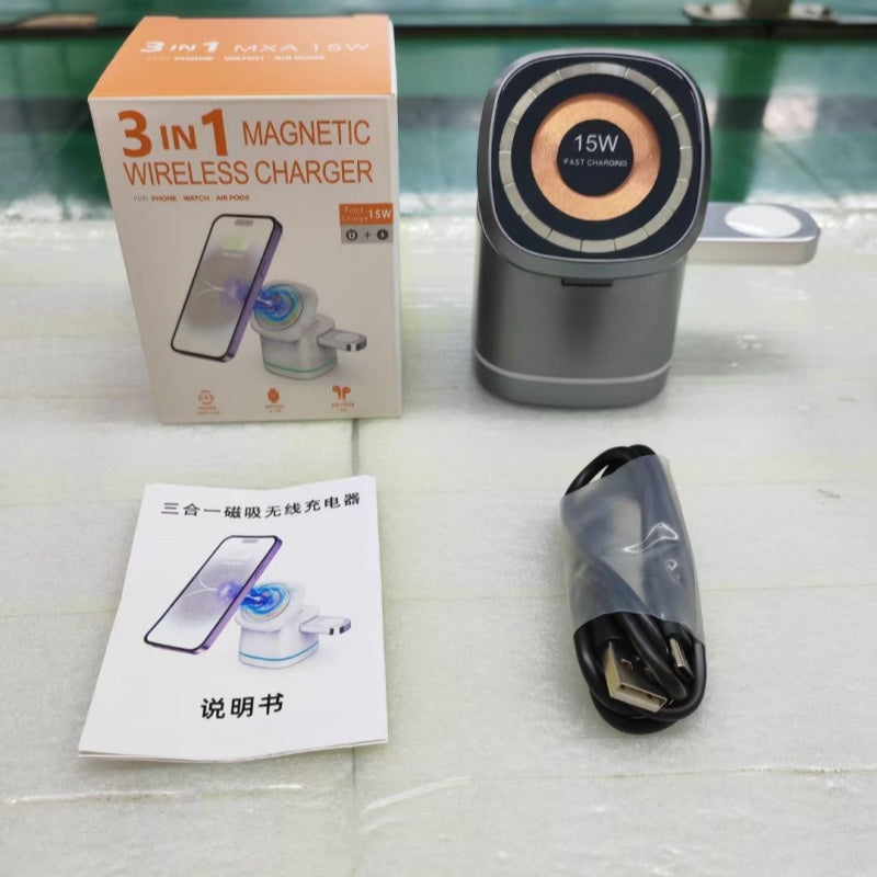 Chargeur de charge rapide sans fil magnétique pliant trois en un
