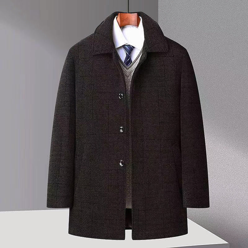 Automne et hiver Men's Trench Coat Chenille Fleece-lined Middle-aged and Oldly Men's Fu