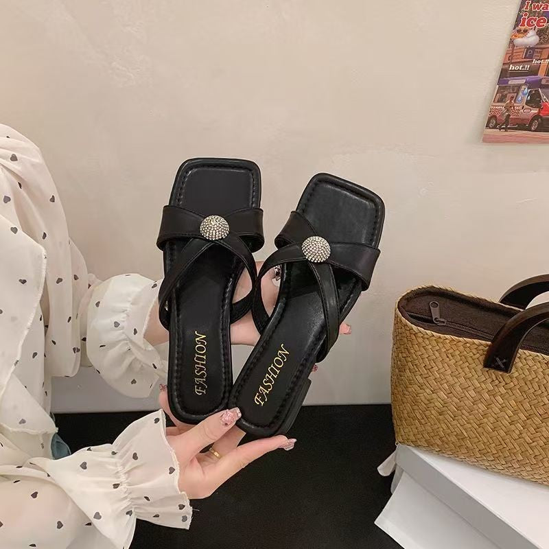 Femmes Style de fée Toe ouvert T-Strap Sandales à glissière plate