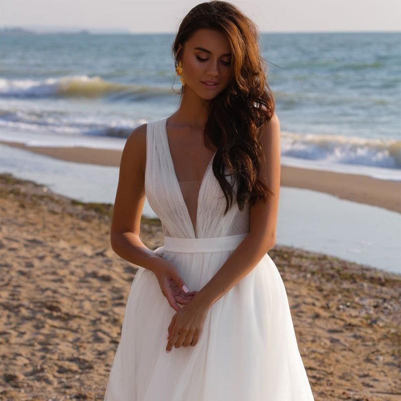 Bord de mer Voyage en plein air Photoshoot Mariée Robe de mariée