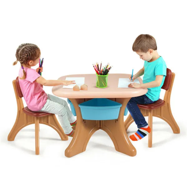 Table pour enfants Brown et 2 chaises avec 4 boîtes de rangement