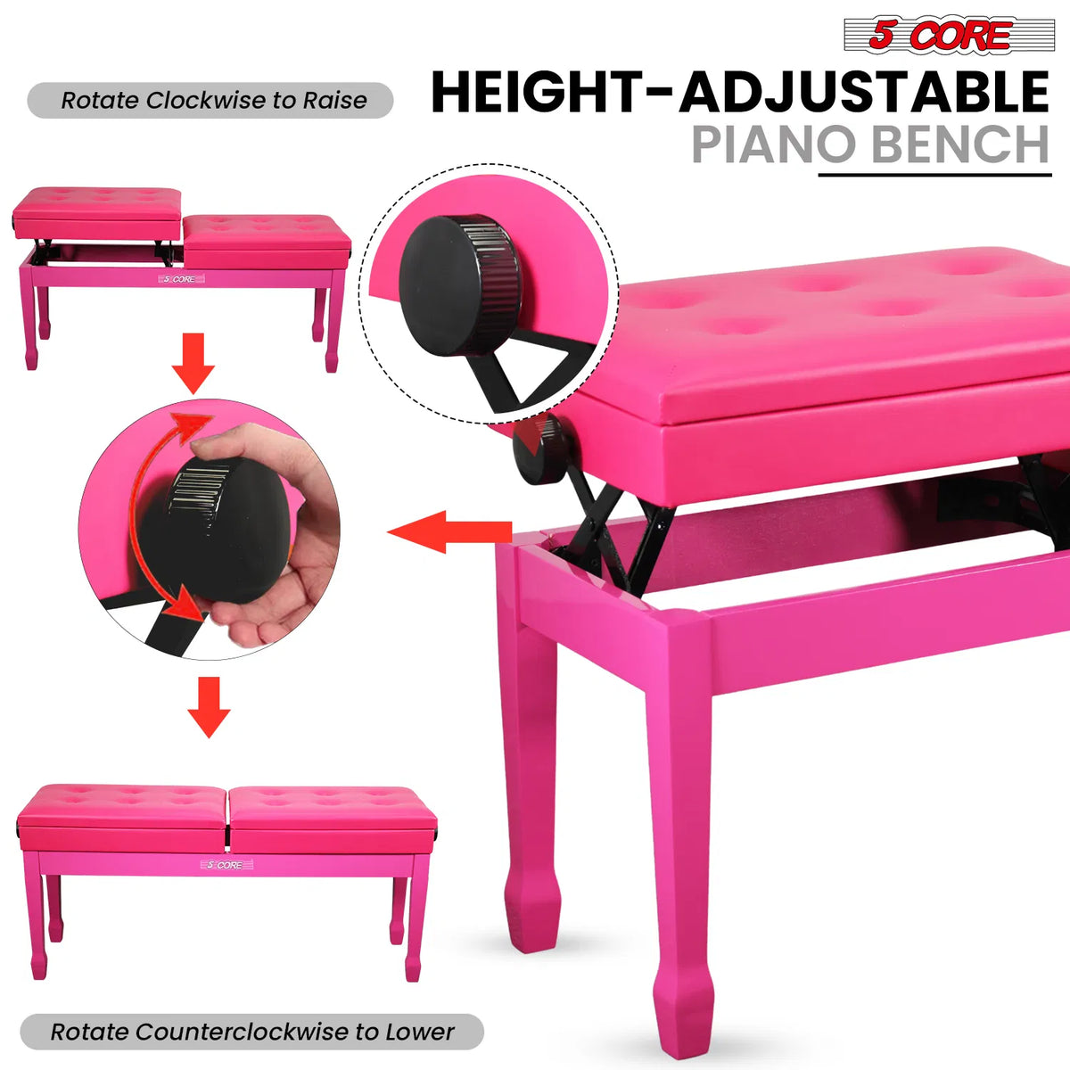 5 Core Duet Piano Banc 3.5 pouce rembourré Tabouret Coussiné Chaise Musicienne en bois lourd w