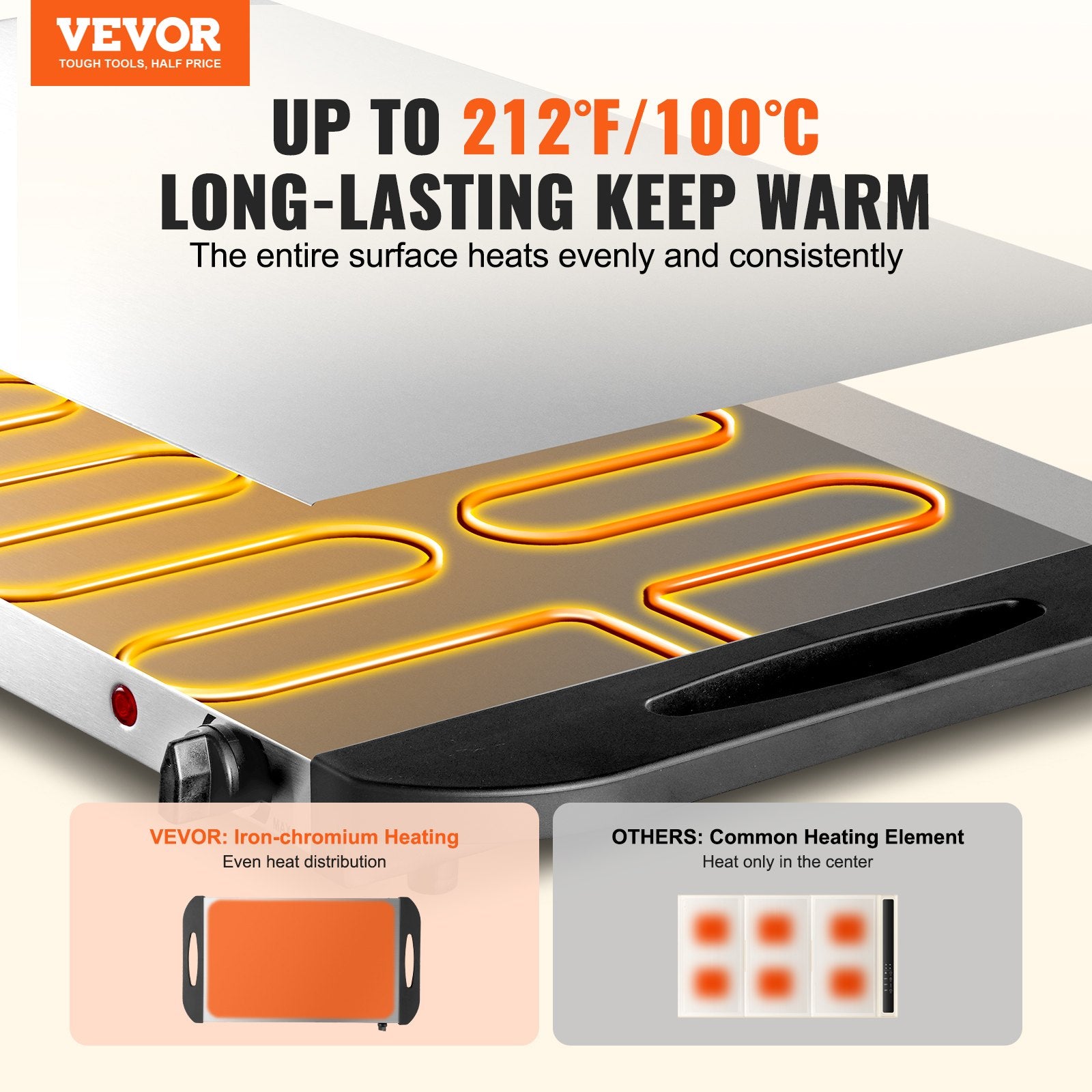 VEVOR Électric Warming Tray Buffet Food Warming Temp Control Acier inoxydable