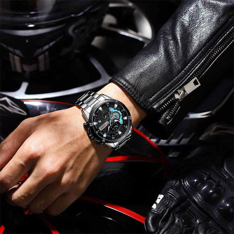 Montre de moto en acier à six poignées pour hommes