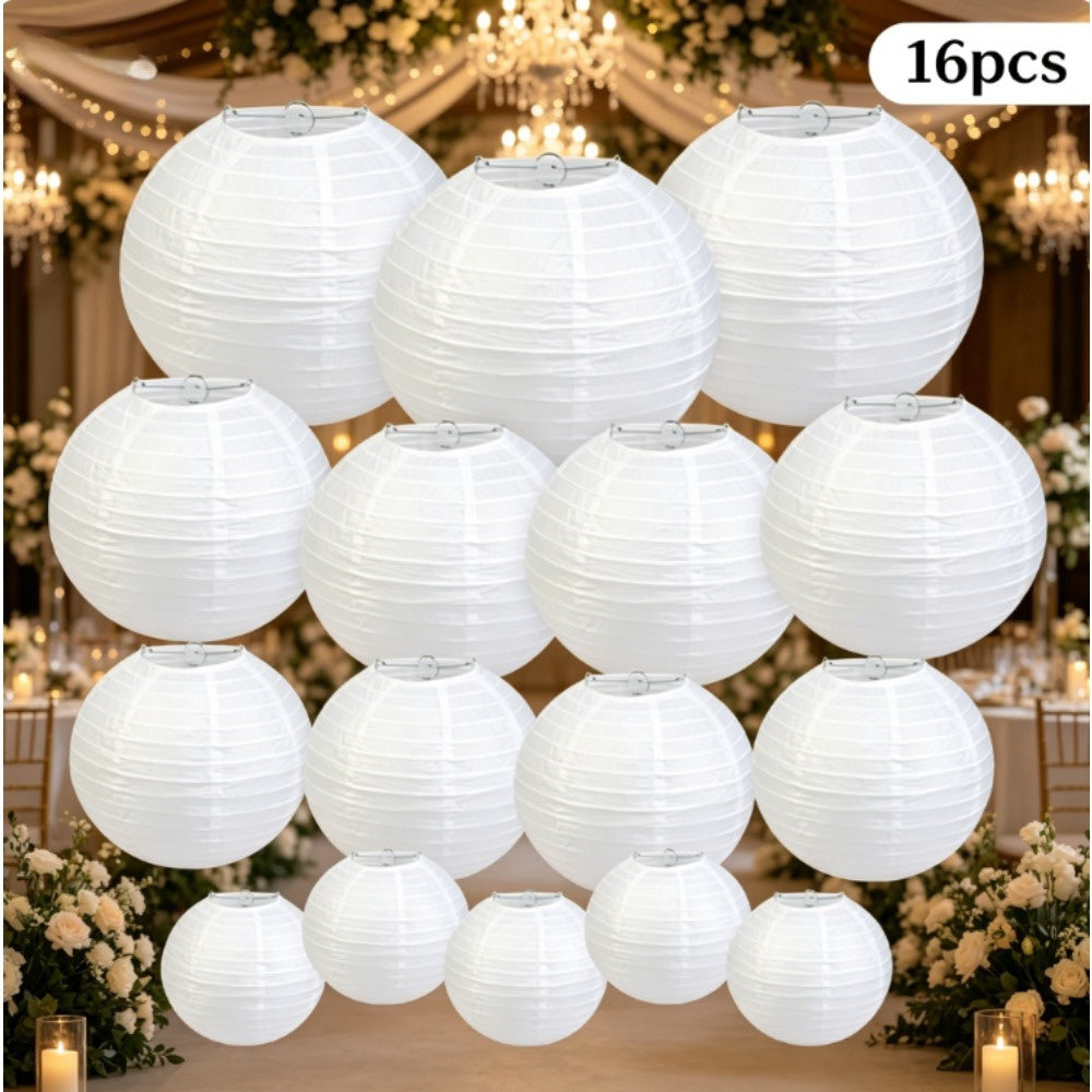 16 Lanternes de papier à suspension blanche pour décorer la pièce - Design élégant
