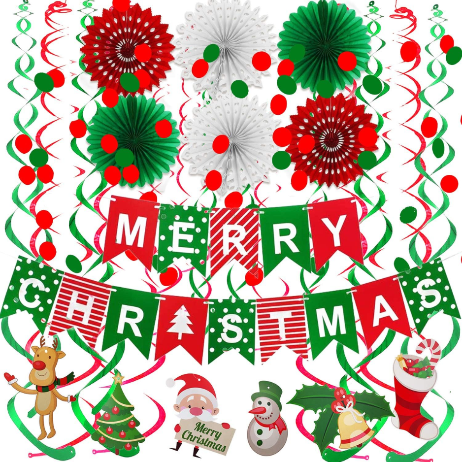 Joyeux papier de Noël Banner Fan Flower Circle Confetti Dots suspendu Garlandand Swirl Stre