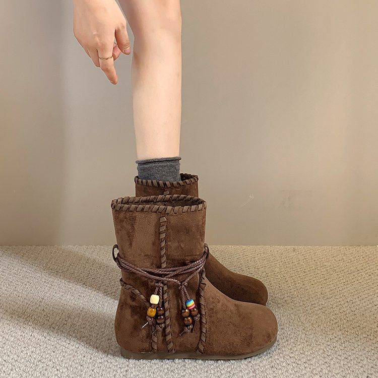 Automne Femmes Niche Vieille Bottes de cheville de Tassel