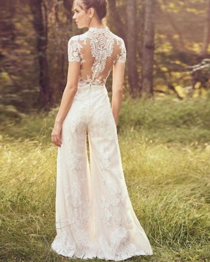 Pantalon de mariée costume mariage robes de mariée courte combinaison de saut à manches