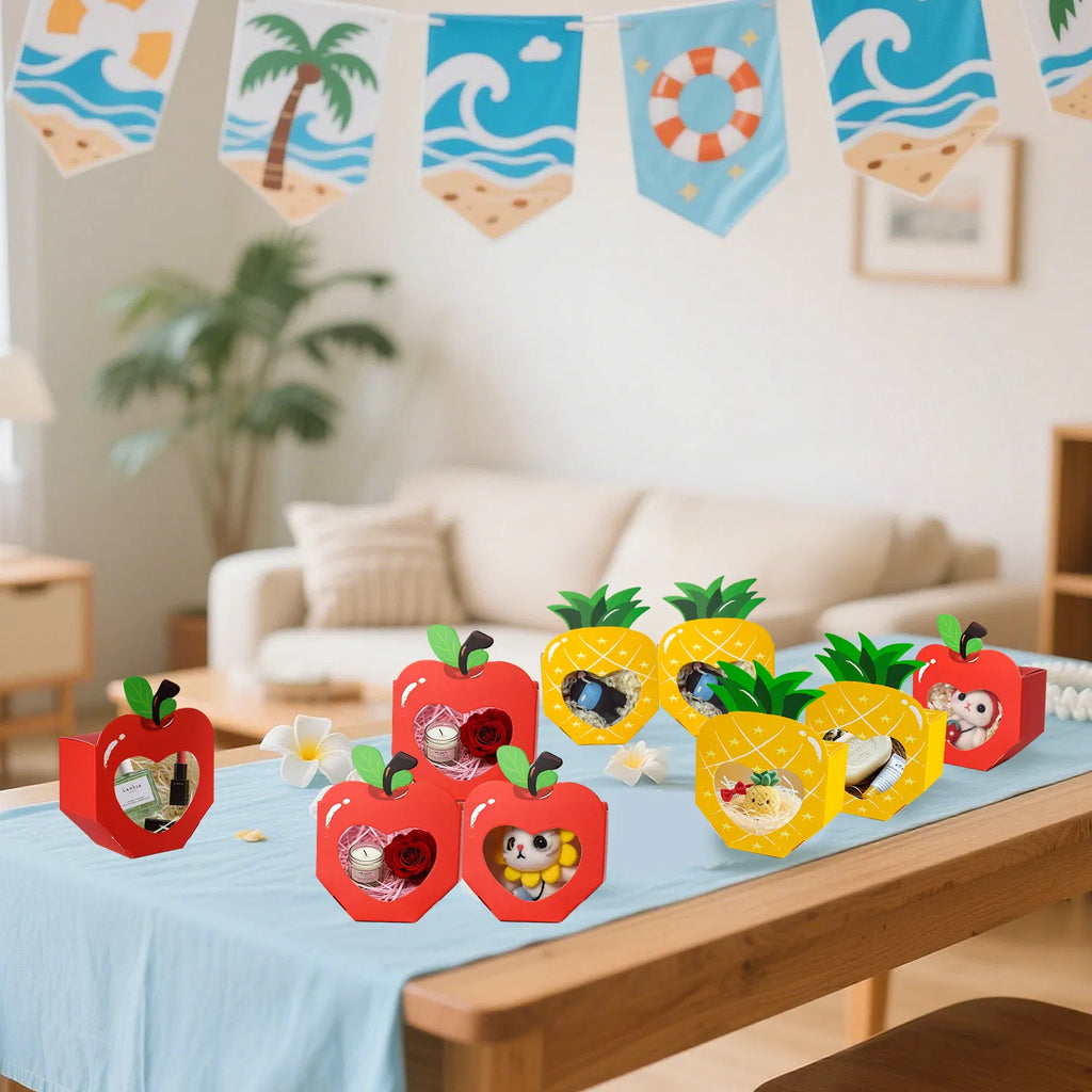 20 Mini boîtes cadeaux avec fenêtre 3D en forme d'ananas de pomme Boîte de cuisson Boîte de traitement de papier Contai