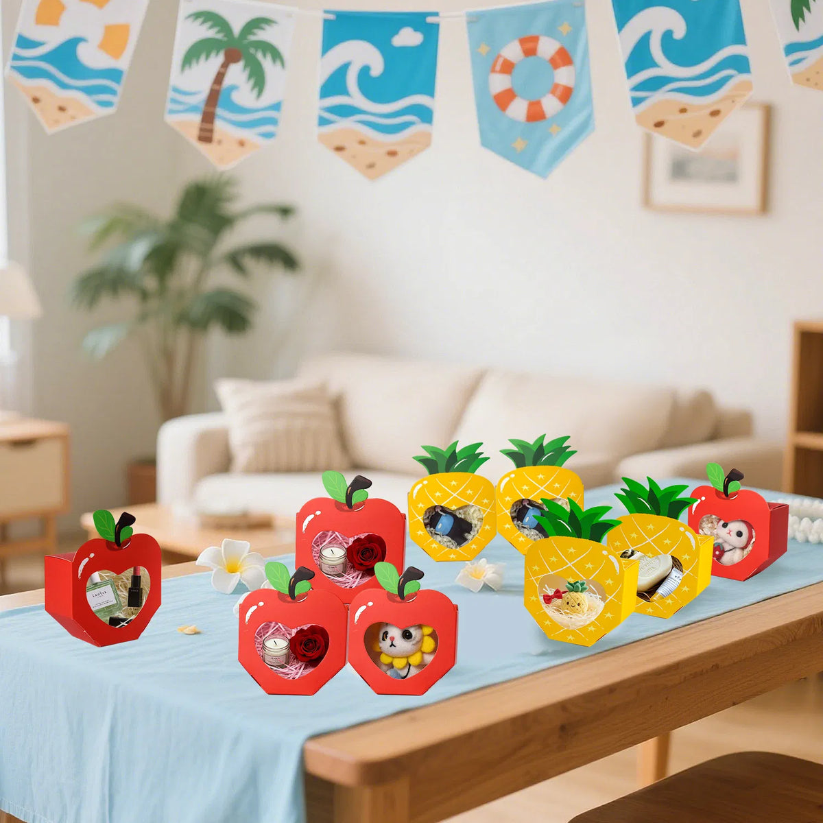 20 Mini boîtes cadeaux avec fenêtre 3D en forme d'ananas de pomme Boîte de cuisson Boîte de traitement de papier Contai