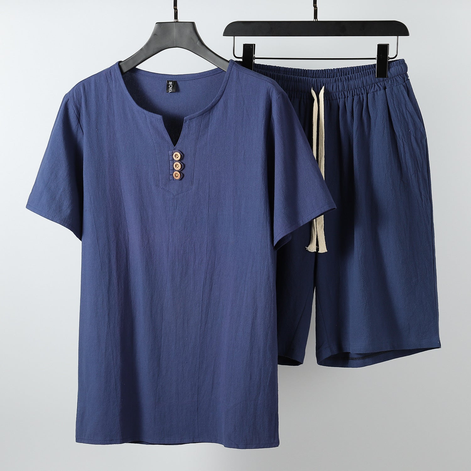 Ensemble de T-shirt en lin retro manches courtes pour hommes