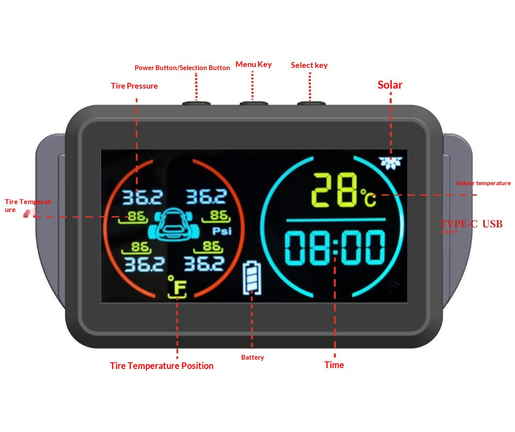 TPMS Moniteur de pression des pneus temps et température