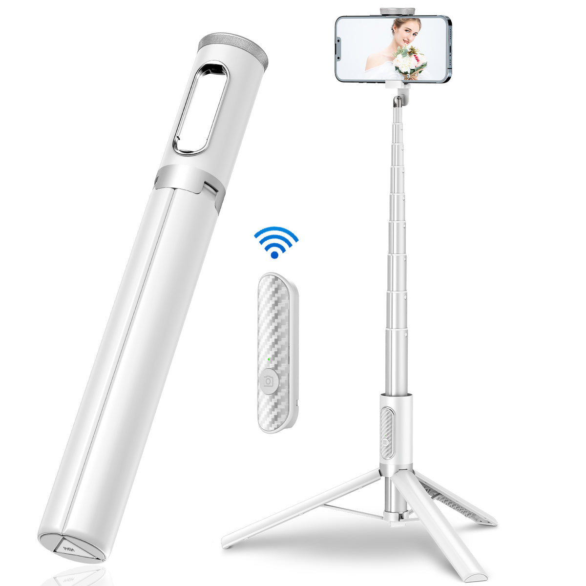 Bluetooth integrated aluminum alloy tripod selfie stick