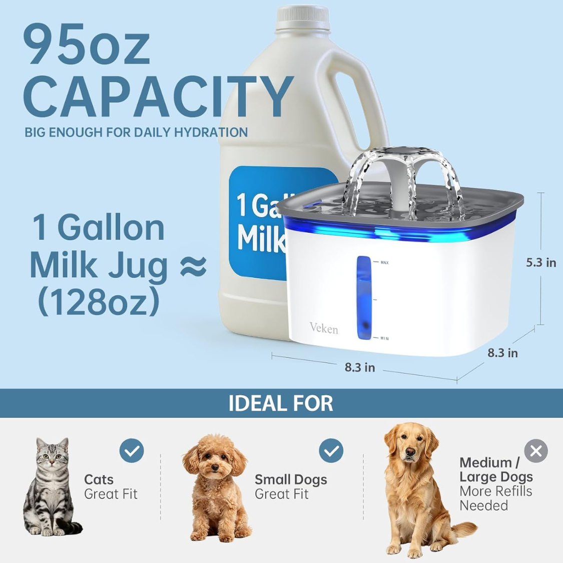 Large capacity pet water fountain for cats and dogs with filters