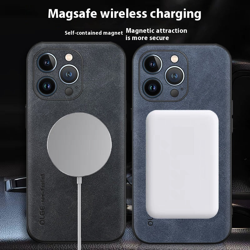 Magnetic Sheepskin Étui de téléphone d'affaires tout compris résistant à la chute