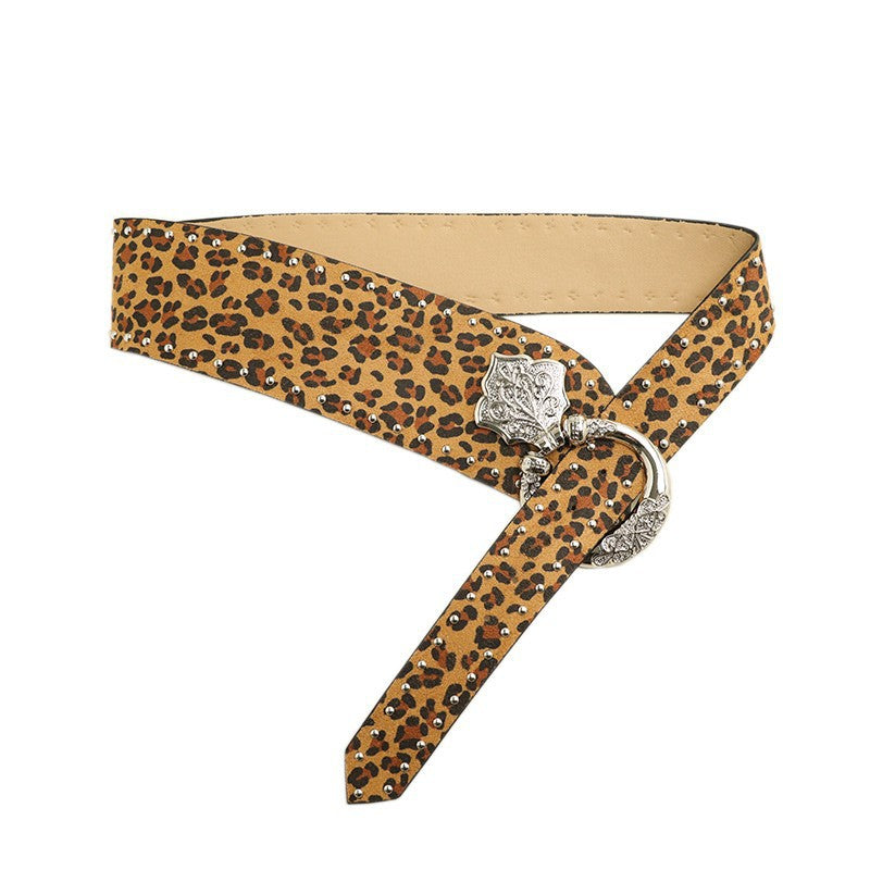 Leopard-print Large Ceinture Femme's Vintage American Style