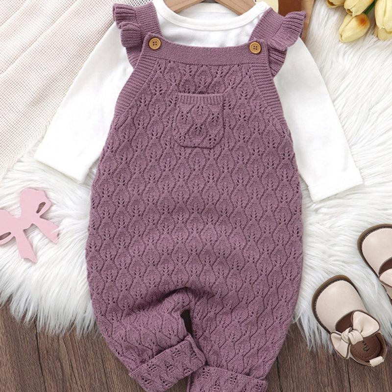 Automne et hiver Infant Solid Color Flounced Sling Rompers combinaison de saut