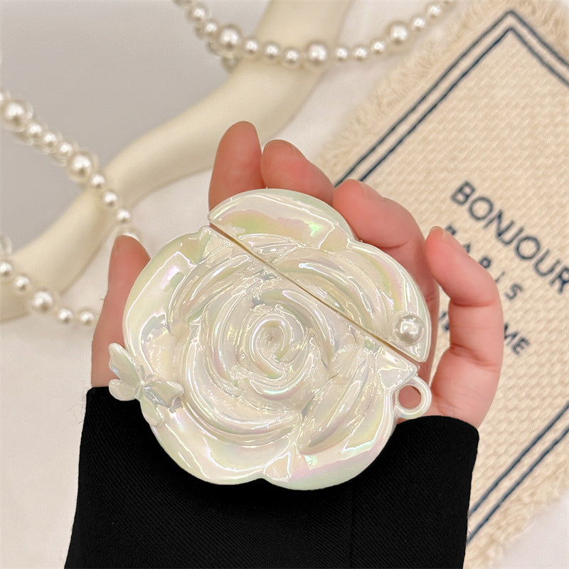 Perle blanc Camellia Earphone Case