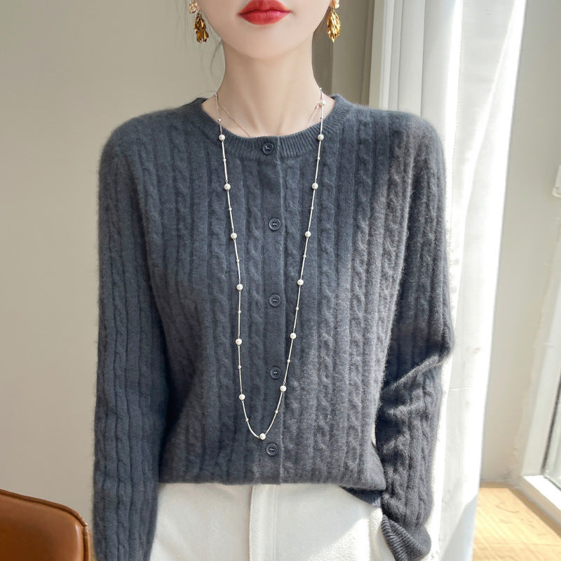 Chandail de câble bleu marine Cardigan câblé Veste ouverte de style court