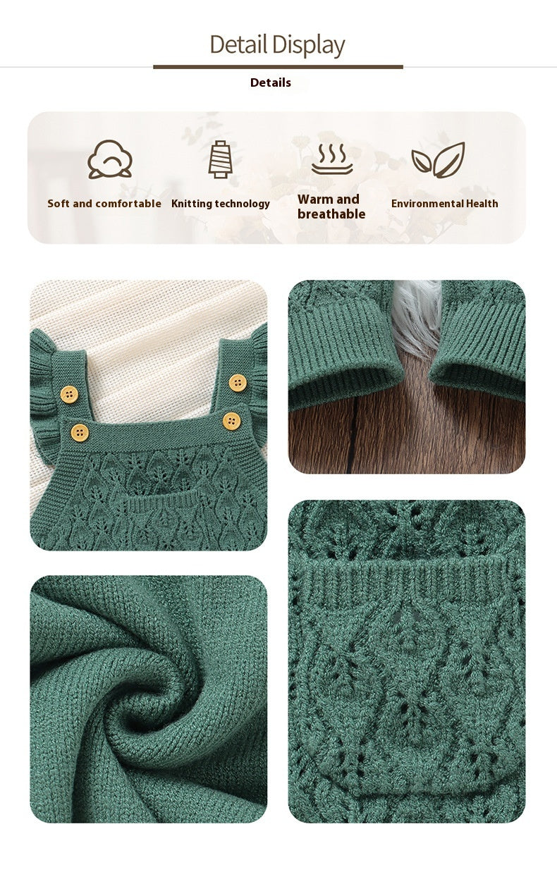 Automne et hiver Infant Solid Color Flounced Sling Rompers combinaison de saut