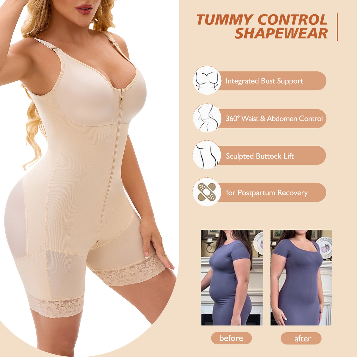 Fajas Colombianas Postpartum Full Shapewear pour femmes Tummy Control Body Shaper Lifter