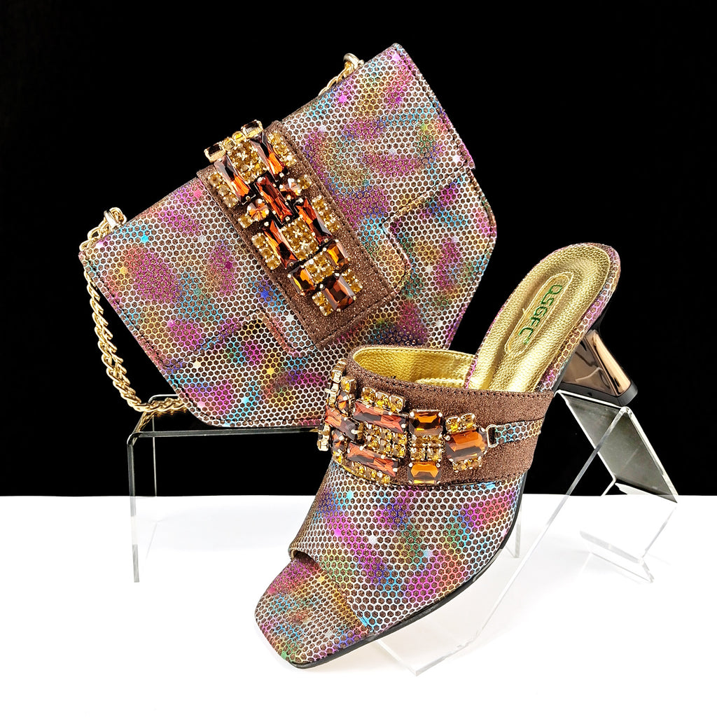 Chaussures et sacs pour femmes Camouflage en tissu Perceuse perceuse décorative à talons hauts