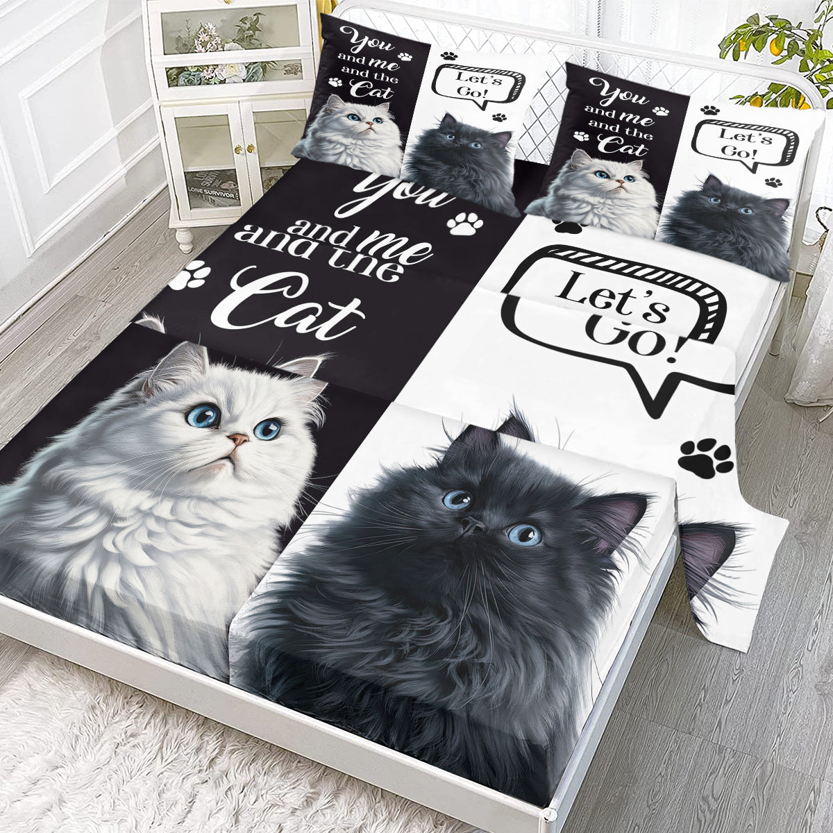 Feuille de chat, Feuilles de chat joli Set 4Pcs, Feuille plate blanc noir,Coupe de lit imprimé animal mignon W