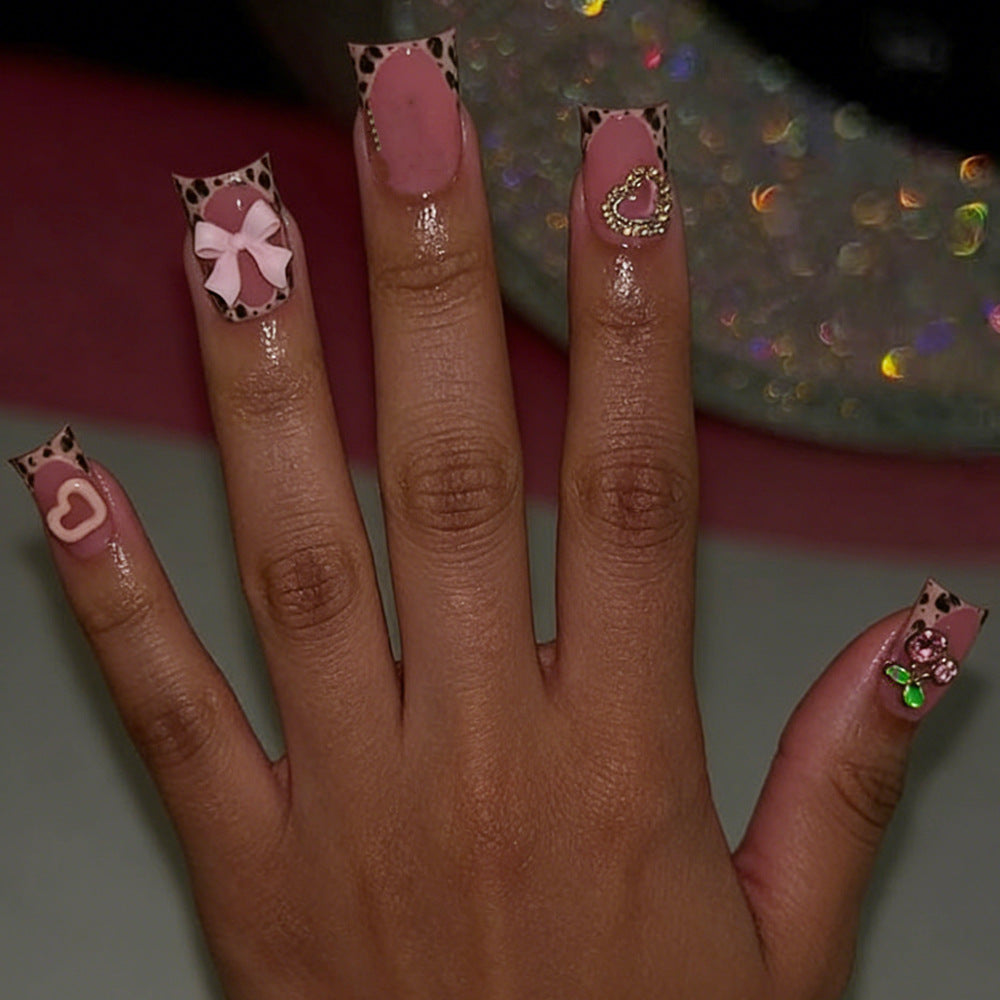 Stickers Nails Portables de style court avec Bow 3D et cerise Designs Nail