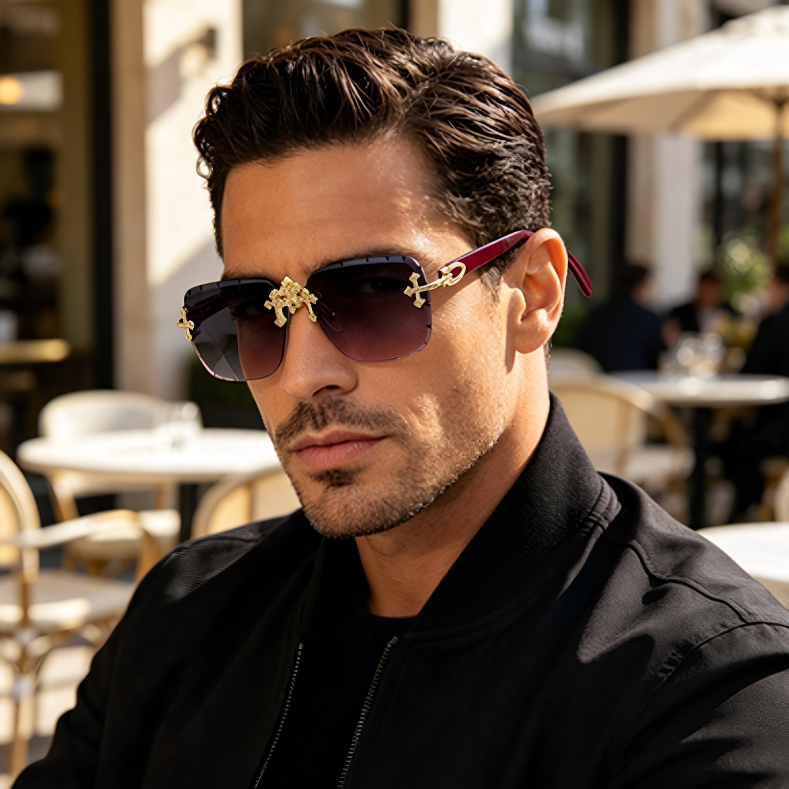 Lunettes de soleil européennes et américaines rétro sans cadre pour les hommes avec des bords diamantés et l'imitation