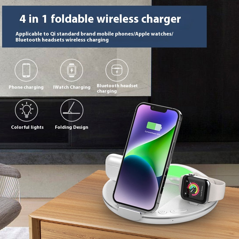 Support de téléphone de bureau vertical pliant sans fil trois en un