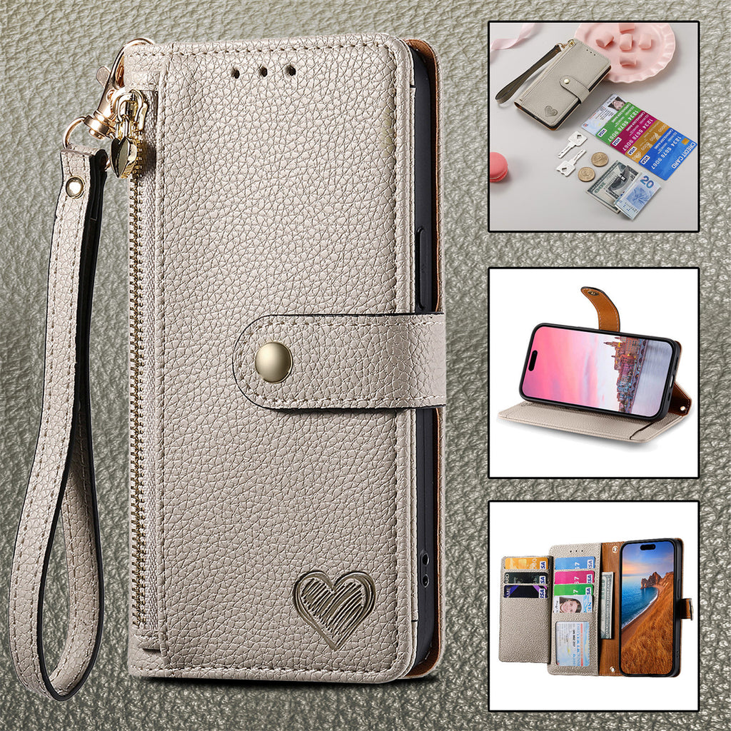 Love Sleeve PU Litchi Motif RFID antivol Lanyard Coque téléphonique