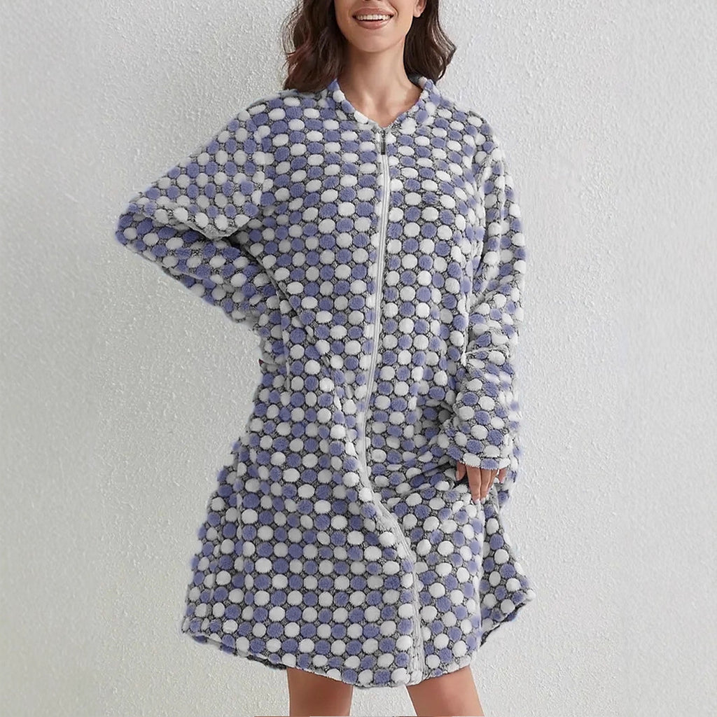 Épaisseur, chaud Zip chemise de nuit Casual confortable à manches longues Robe de flanelle