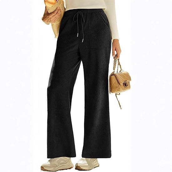 Pantalons élastiques à cordes haute taille Corduroy