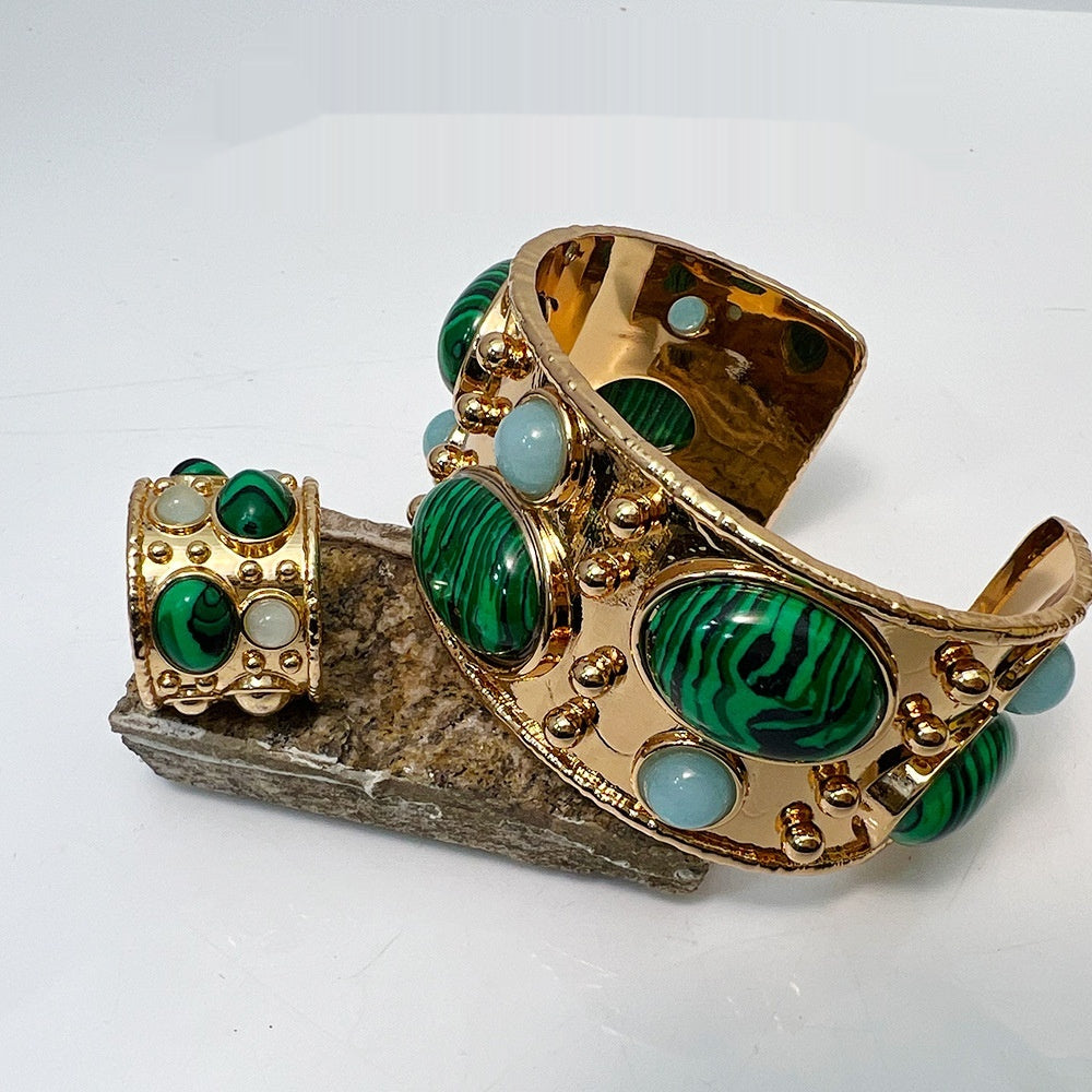 Bracelet en malachite rétro design minoritaire