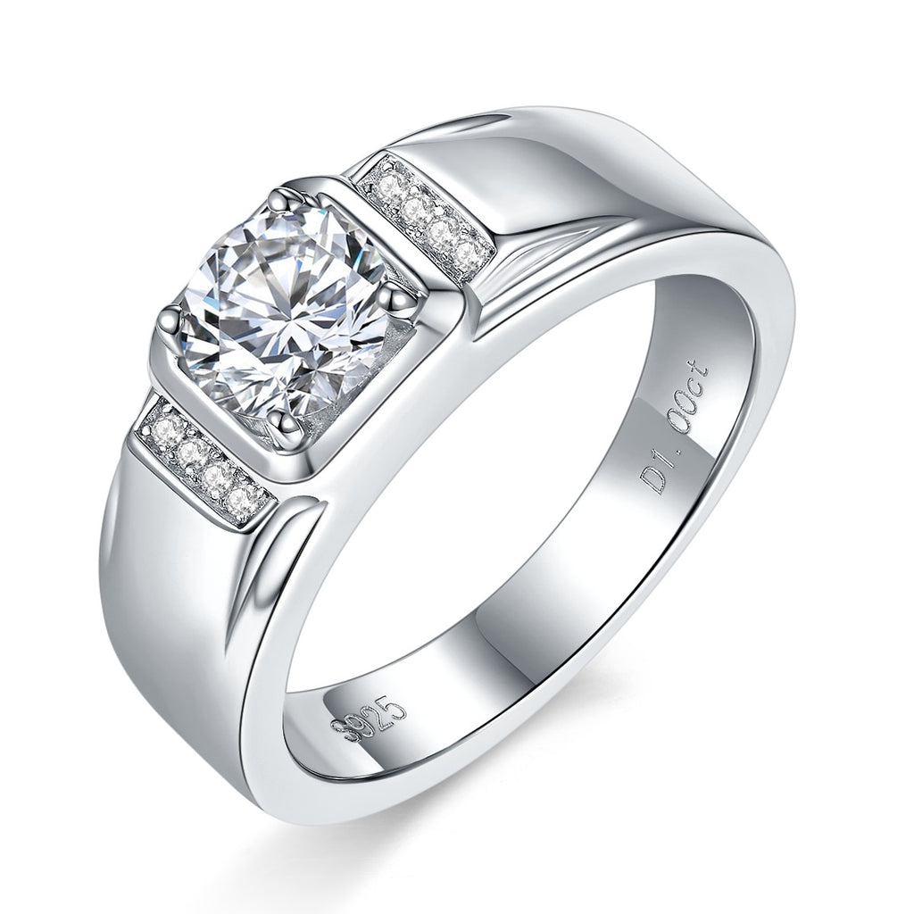 S925 Argent Sterling 1ct Moissanite Anneau Homme