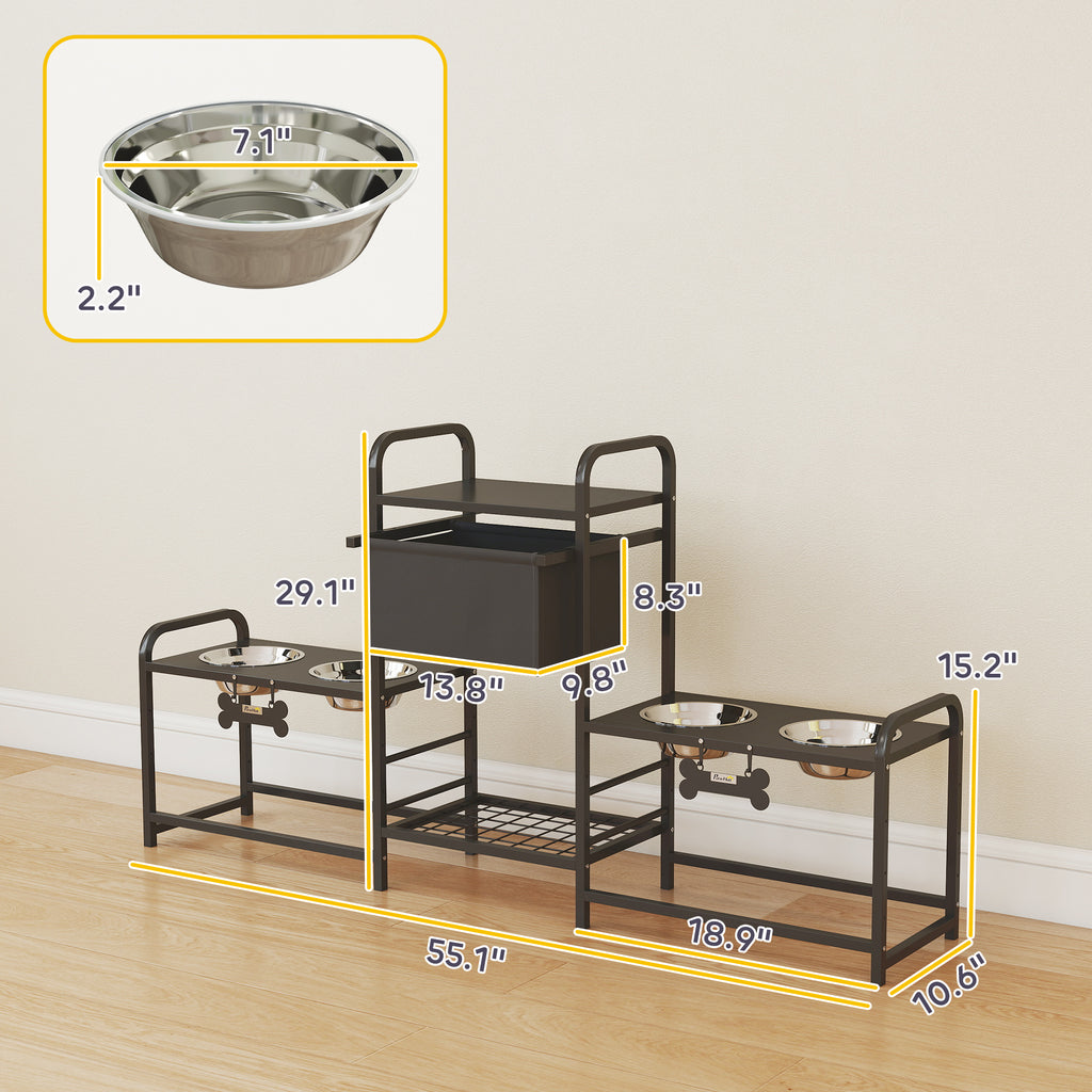 3 hauteur réglable chien Bowl Stand avec 2 stations d'alimentation