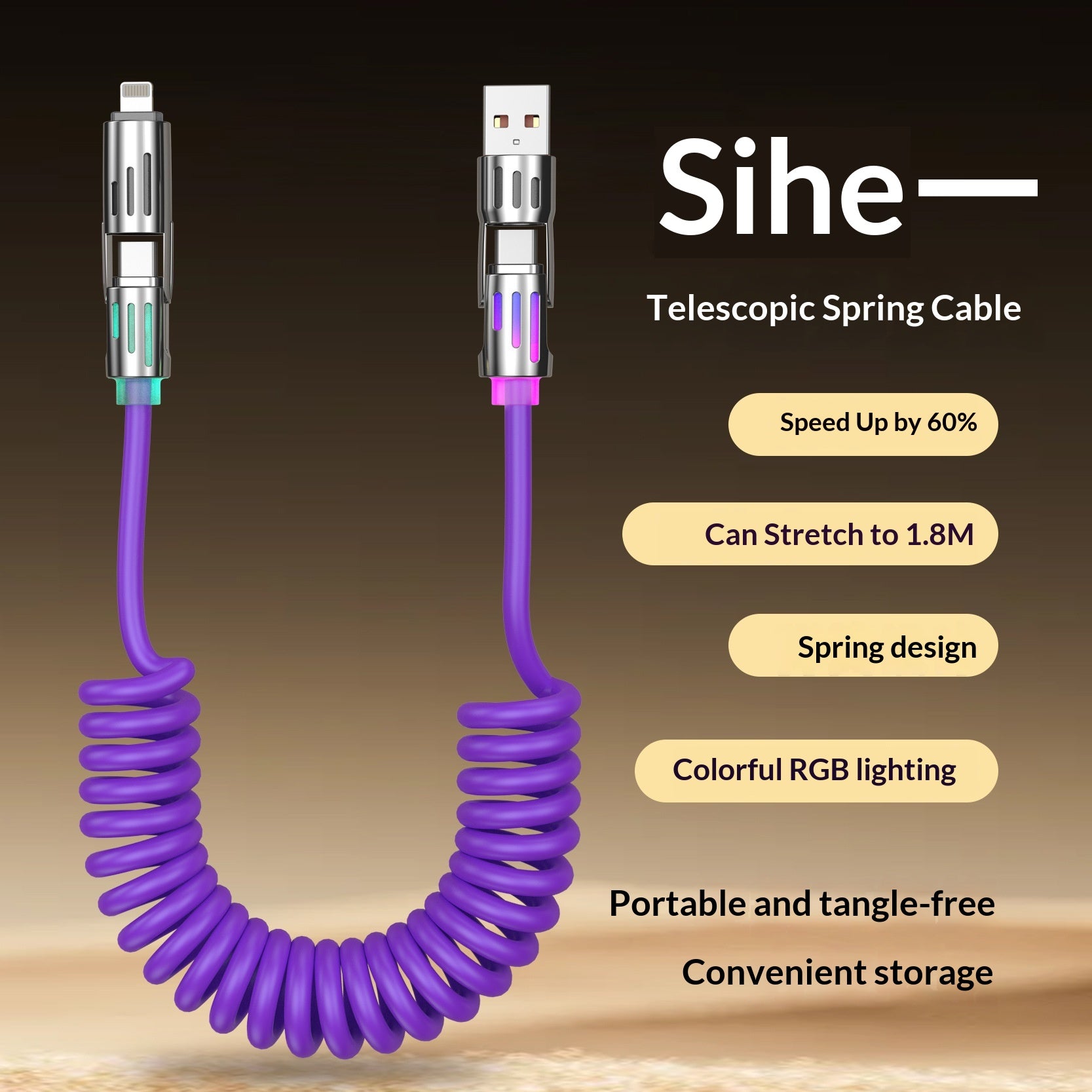 Câble de téléphone Spring Light Bar 4-en-1 65W câble de données